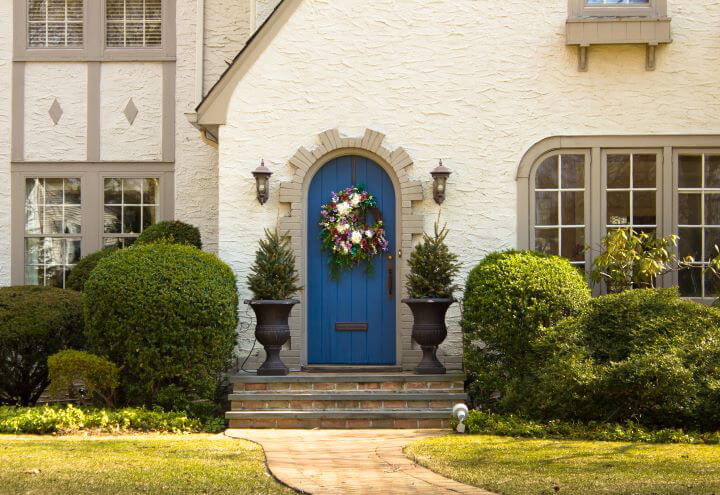 Entrance with potted plants