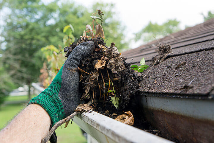 cleaning out a gutter