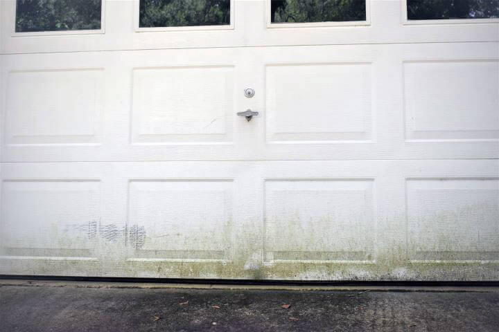garage door with mildew stains