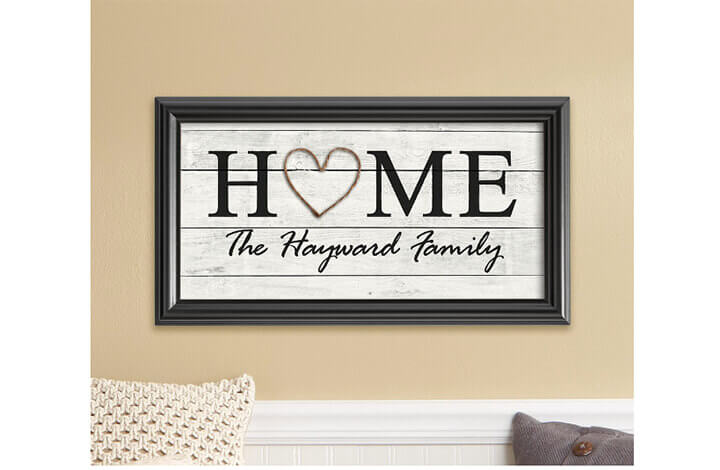 framed picture with the word Home in the center