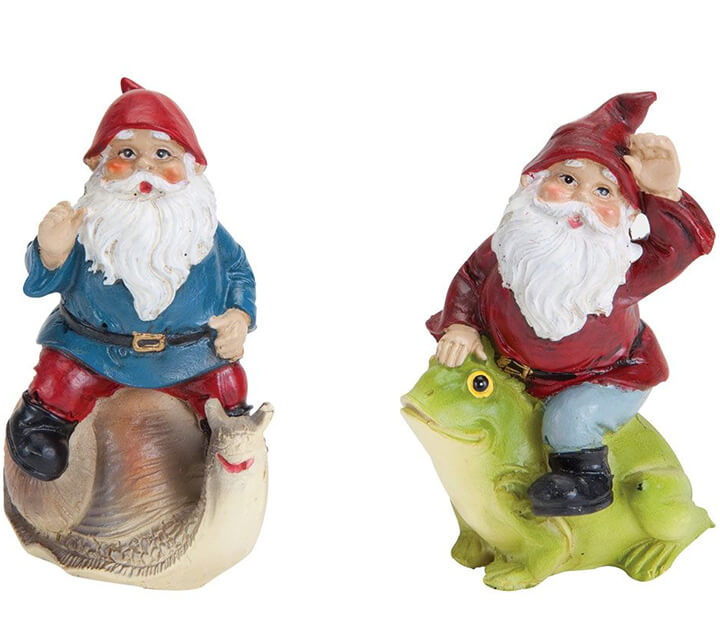 Set of 2 Gnomes atop a snail and a frog