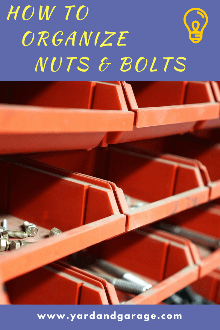 shelf of plastic bins holding bolts and screws