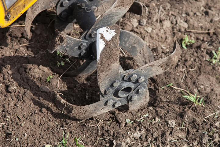 closeup of rototiller blades