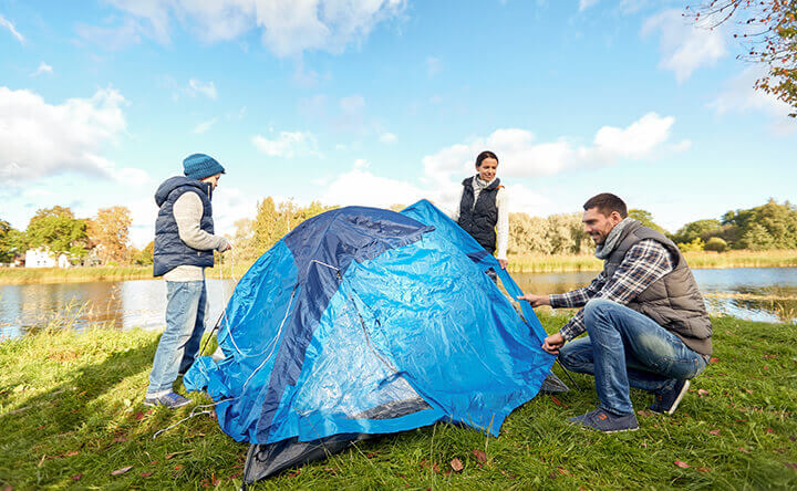 setting up a tent