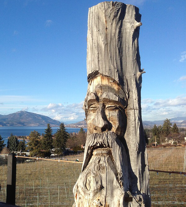 face carved into a stump