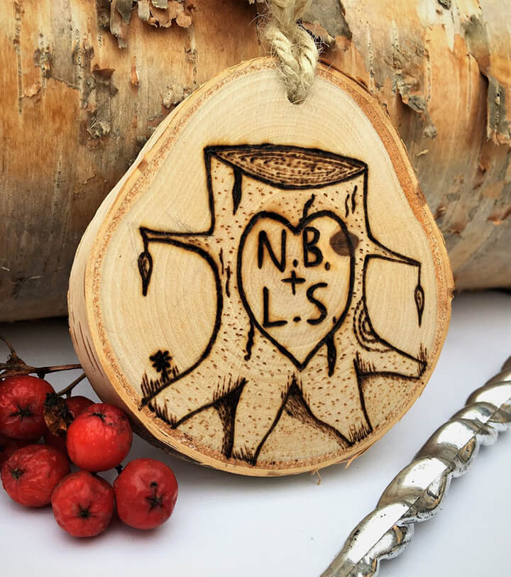 wood burned christmas ornament